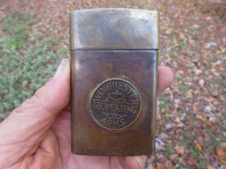 Antique Winchester Repeating Arms W.  R.  A.  Brass Match Case 3 3/4 " X 2 1/4 " X2 1/4 "