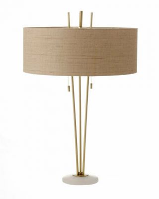 Arteriors " Jensen " Vintage Brass & Marble Table Lamps Pair Mid Century Modern