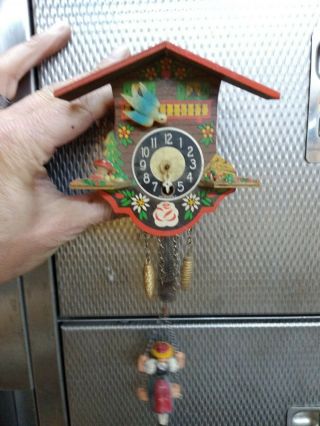 Vintage Miniature German Chalet Cuckoo Clock With Lady On Swing.  Parts