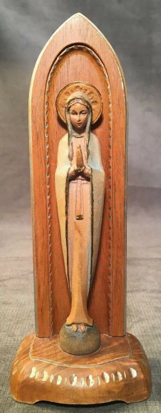 Vintage Anri Italy Virgin Mary Madonna Figure Hand Carved Wood 8” Inch
