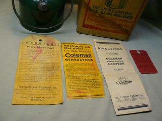 Vintage 1946 Coleman 242C Lantern & Paperwork Dated 6 - 6 3