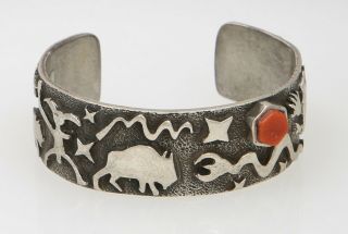Vintage Sterling Silver 925 Native American Coral Cuff 52.  8 Grams