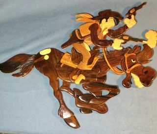 3 Dimensional Wooded Wall Plaque,  Cowboy On Galloping Horse 19” X 18”
