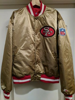 Vintage San Francisco 49ers Starter Gold Satin Jacket Size Mens Large Euc