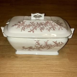Antique Brown Transfer Ware Soup Tureen Serving Piece Ironstone Victorian