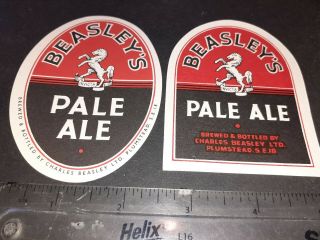 2 X C 1950s Beer Paper Label (charles Beasley/beasleys Plumstead) " Pale Ale "