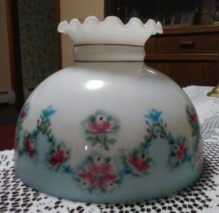 Vintage Antique 10 " Hand Painted Milk Glass Oil Lamp Shade Look Aladdin Rayo