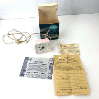 Vintage Sunbeam Electric Alarm Clock Pink Model Ab001 Papers Box 1964