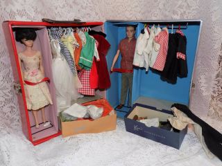 Vintage Mattel Bubble Cut Barbie Ken Case Clothes