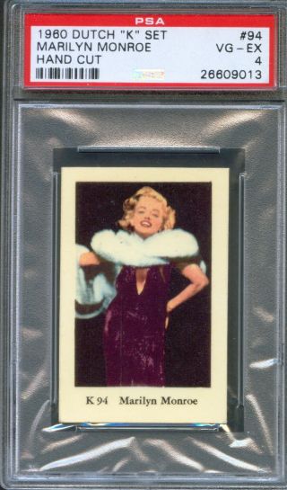 1960 Dutch Gum Card K Set 94 Marilyn Monroe Black Dress White Fur Scarf Psa 4