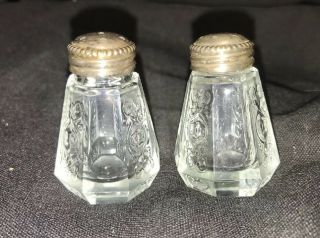 Antique Small Glass Salt And Pepper Shakers 1 3/4 " Tall