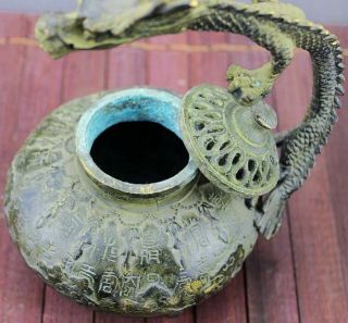 Antique Chinese Fengshui Bronze Dragon handle Incense Burner Statue Xuande Mark 3