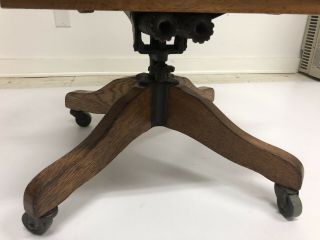 Vintage WOOD BANKER CHAIR antique office industrial wooden swivel arm desk oak 3