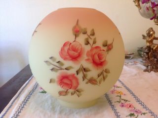 Antique Victorian Burmese Col Gwtw Parlor Oil Lamp Hand Painted Roses Ball Shade