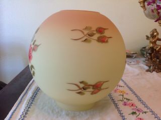 Antique Victorian BURMESE col GWTW Parlor Oil Lamp HAND PAINTED ROSES BALL SHADE 2
