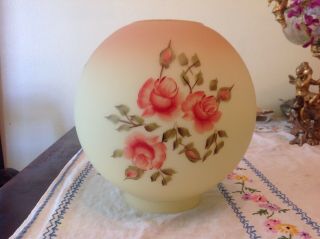Antique Victorian BURMESE col GWTW Parlor Oil Lamp HAND PAINTED ROSES BALL SHADE 3