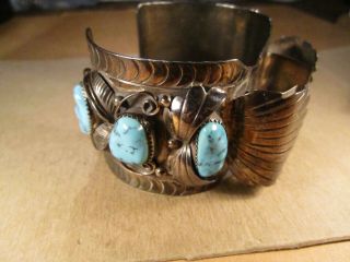 Vintage Sterling Silver & Turquoise Watch Cuff Bracelet,  Signed Es,  80.  5g