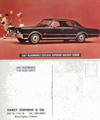 1967 Oldsmobile Cutlass Supreme Postcard,  Harry Stephens,  Bloomington,  In