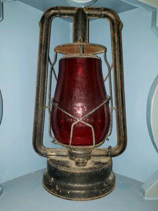 Rare Antique Dietz 1914 Blizzard Lantern - City Of Pasadena Embossed Red Globe.