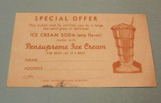 Pensupreme Ice Cream Soda Coupon Card Peoples 5 And 10 Stores York Pennsylvania