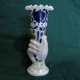 Antique Victorian Opalescent Blown Glass Ladies Hand Vase