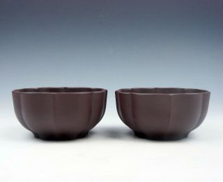 Pair Yixing Zisha Clay Hand Crafted Flower Petal Shaped Tea Cups 05281901