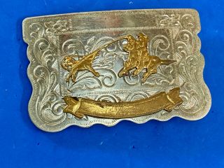 Vintage Rodeo Cowboy Lasso Award Trophy Nickel Silver Belt Buckle By Rockmount