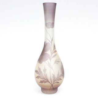 Antique / Vtg Art Nouveau Style Cameo Art Glass Poppy / Floral Bud Vase Purple