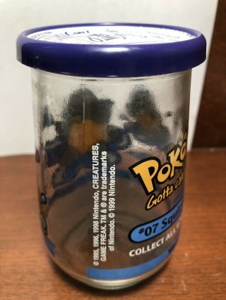 1999 POKEMON Squirtle 07 Welch ' s Glass Jelly Jar With Lid Nintendo 3