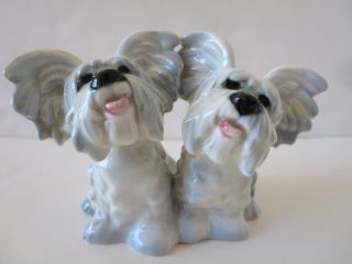 Vtg Goebel Silver Platinum Skye Terrier Dogs Porcelain Figurine 30505 - 08 Tmk - 5