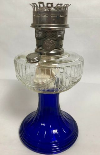 Aladdin Clear Over Cobalt Blue Short Lincoln Drape Oil Lamp 1995 Le Color