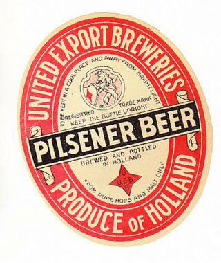 Holland Beer Label.  United Export Breweries Pilsener Beer