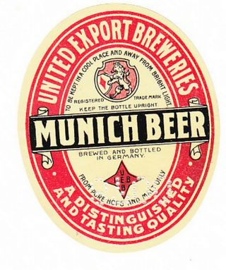 Holland Beer Label.  United Export Breweries Munich Beer
