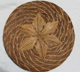 Vintage Native American Indian Pine Needle Lidded Basket 8 1/2 " Dia.