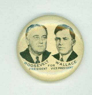 Vintage 1940 President Franklin Roosevelt Wallace Campaign Jugate Pinback Button