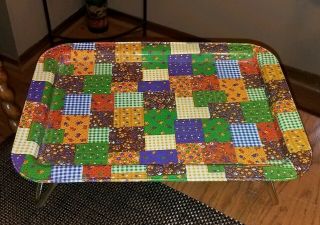 Crazy Quilt Vintage Colorful Metal Tv Tray Lap Tray W/folding Legs