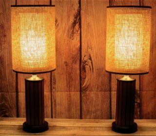 Vintage Danish Modern Mcm Teak Wood Hans Wegner Table Lamps 24 " Vgc