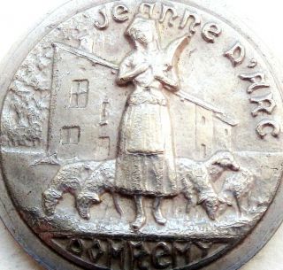 Vintage Saint Christopher Medal With Decors Of Young Joan Of Arc With The Lambs