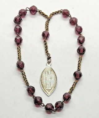 † Early 1900s Antique Chaplet Of St.  Ann Amethyst Glass Beads †