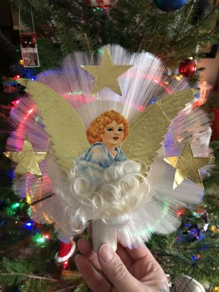 Vintage National Tinsel Co.  Angel Hair Spun Glass Angel Tree Topper
