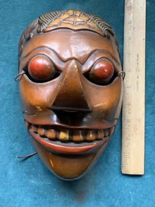 Antique Javanese Wood Mask - Hand Carved Painted Face Mask - Folk Art Mask Java