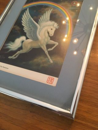 Vintage K Chin Beyond The Rainbow Pegasus Winged Picture Print Framed 8.  5x10.  5” 3