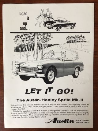 Vintage 1962 Print Ad Austin Healey Sprite Mk.  Ii Sports Car Convertible