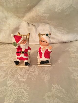 Lefton Mr.  And Mrs.  Santa Claus Shakers Rocking Chair Vintage 2