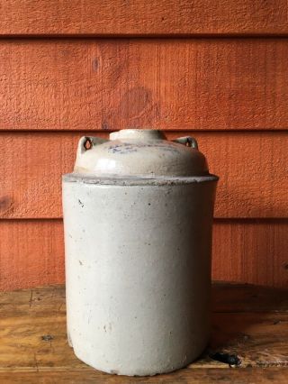 Antique Stoneware Pottery Batter Jug Crock Made In Akron Ohio 1899 A.  J.  Weeks