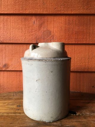 ANTIQUE STONEWARE POTTERY BATTER JUG CROCK MADE IN AKRON OHIO 1899 A.  J.  WEEKS 2