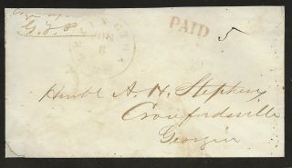 6/8/1861 Lexington Ga Paid Provisional 5 Gf Platt Vp Ah Stevens Crawfordsville
