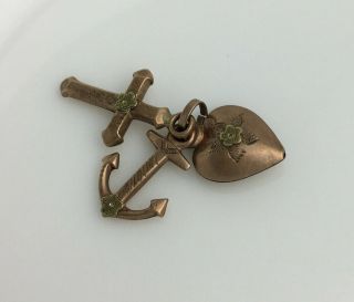 Old Vintage 10k Rose Gold Charm Cross Anchor Puffy Heart Faith Hope And Love