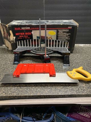 Vintage Sears Craftsman Miter Box With Saw 4”x18” Model Number 881.  36335.