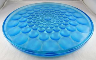 Rare Antique Blue Opalescent Glass Coin Dot 11 1/2 " Diameter Round Tray